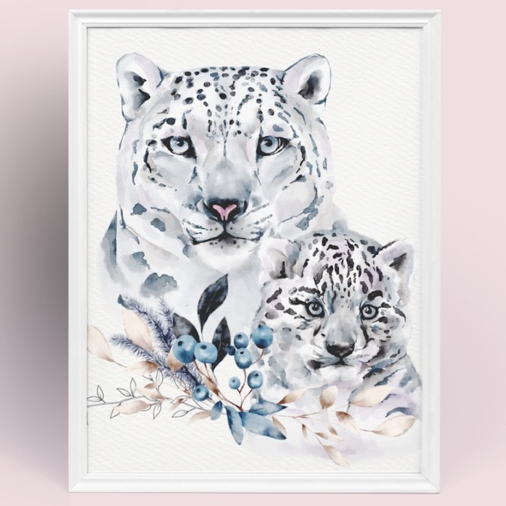 Wall Art Print Watercolor Snow Leopard Arctic Poster Unframed - Picture 4 of 12